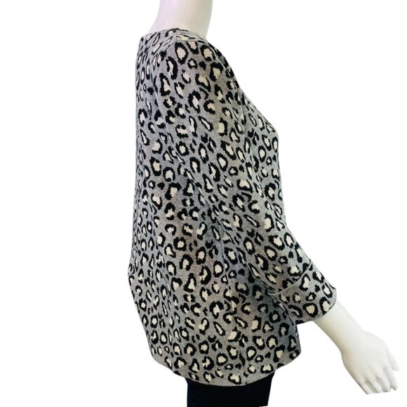Tahari Womens Leopard Sweater Cuffed Sleeve Soft Stretch Pullover US Size M - Picture 5 of 11